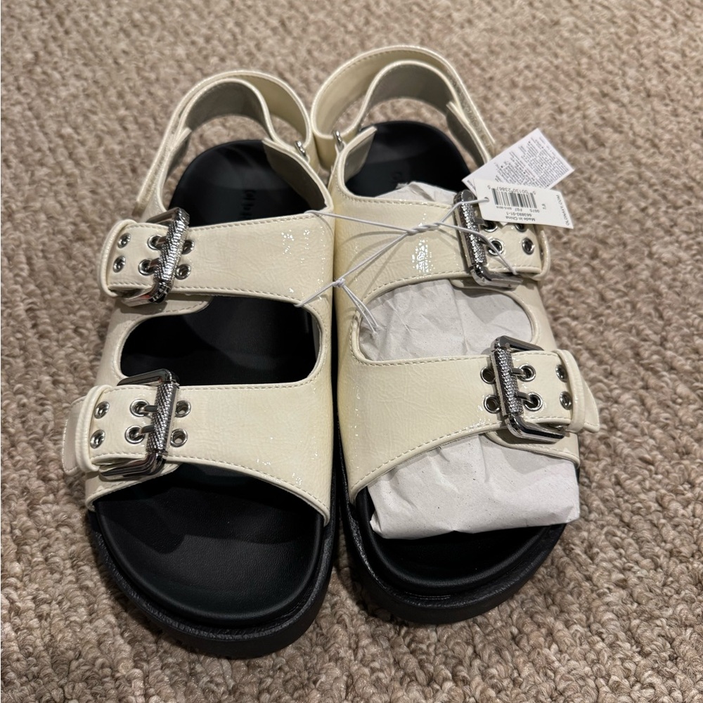 OLD NAVY White Patent Double-Buckle Platform Sandals NWT (2 pair Size 7.5 & 8.5)